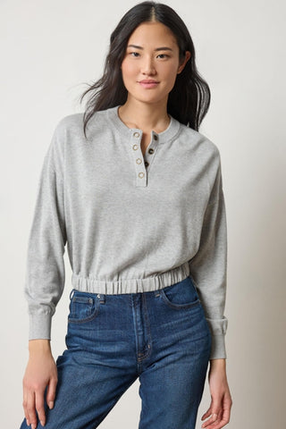 Elastic Waist Henley Sweater - Heather Grey