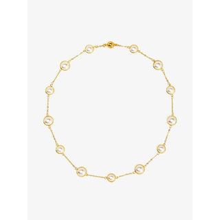 Half Pearl and Chain Magnet Short Necklace