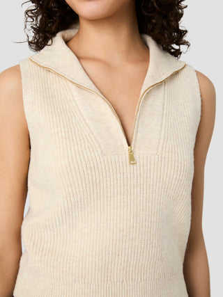Marley Knit Half Zip Rib Vest - Oatmeal
