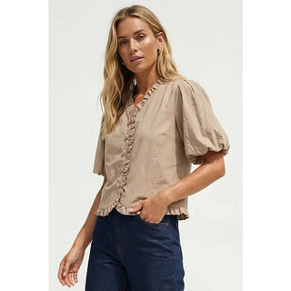 Ruffle Detail Bubble Sleeve Top