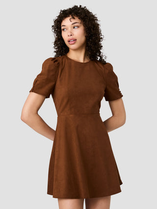 Sonja Suede Flare S/S Mini Dress - Chestnut Brown