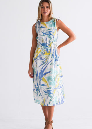 Cinch Waist Dress - Aquamarine Watercolor