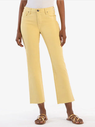 Kelsey High Rise Ankle Flare with Raw Hem - Pastel Yellow