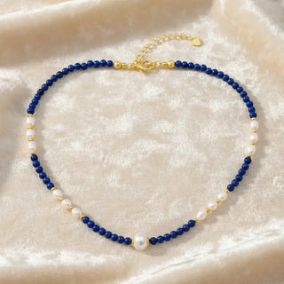 Natural Lapis Lazuli & Freshwater Pearl Gold-Plated Necklace