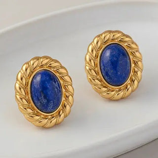 Vintage Oval Natural Lapis Lazuli Silver Stud Post Earrings