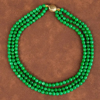 Vintage Triple Strand Green Jade Beaded Necklace