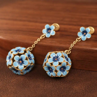 Blue Enamel Floral Drop Earrings