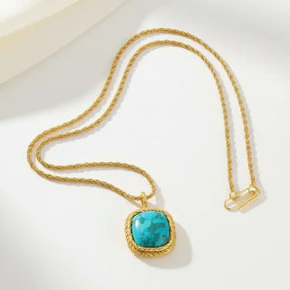 Vintage Turquoise Pendant 18K Gold Plated Sweater Necklace
