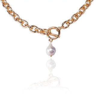 Gold Chain Necklace Baroque Pearl Pendant 14k Gold Plating