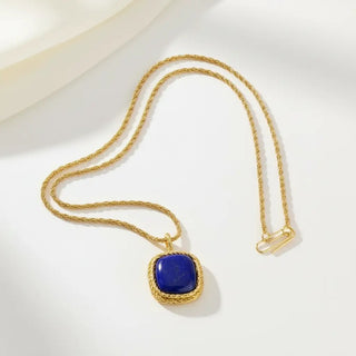 Natural Lapis Lazuli Pendant Gold Plated Sweater Necklace