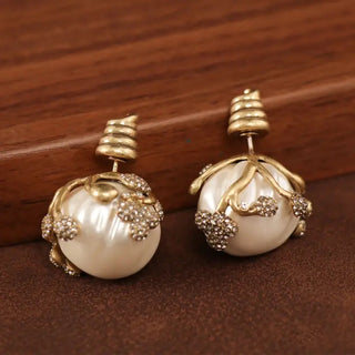 Elegant Natural Baroque Pearl Earrings with Gold Vines