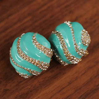 Vintage Marine Gemstone Earrings with Gold Swirl Design