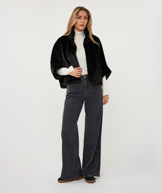 Coat Poncho Faux Fur - Black