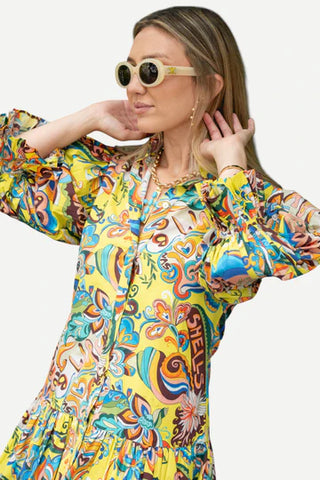 The Teri Ruffle Drop Mini Dress - Swirly Shells