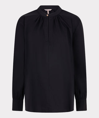 Blouse Round Neck Cotton Poplin - Black
