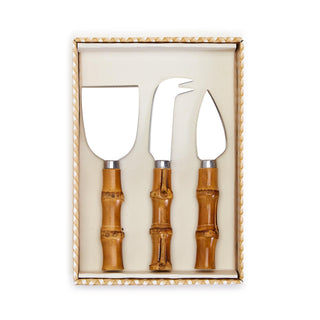 S/3 Natural Bamboo Handle Cheese Knives Gift Box
