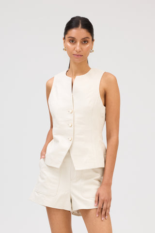 Oliver Leather Vest - Ivory