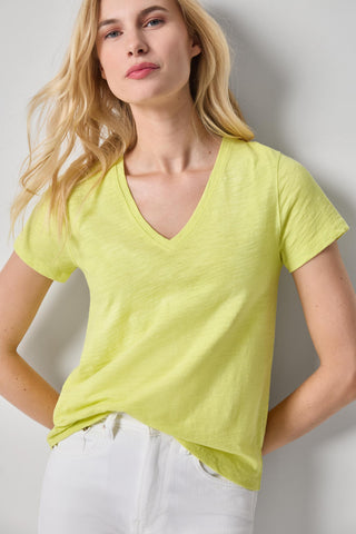 Short Sleeve Back Seam V-Neck - Limeade
