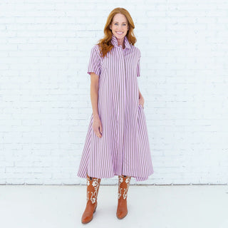 Millie Dress - Pink/Khaki Stripe