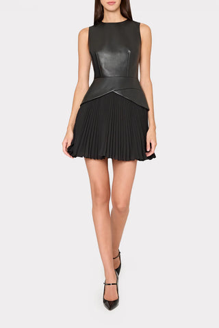 Haddy Leather Pleated Combo Mini Dress - Black/Black