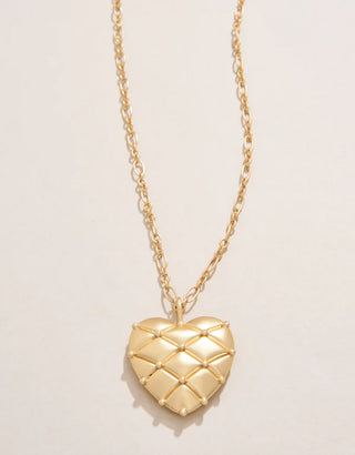 Big Heart Pillow Necklace 18" Gold
