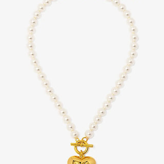 Heart Charm Pearl Collar Necklace