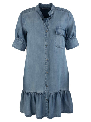 Bruna Short Sleeve Ruffle Hem Dress - Medium Wash