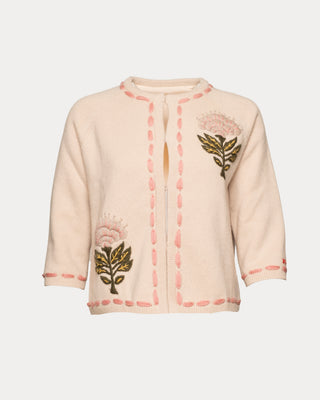 Border Flower Cardigan Heirloom Floral Wool/Cashmere - Oyster/Multi