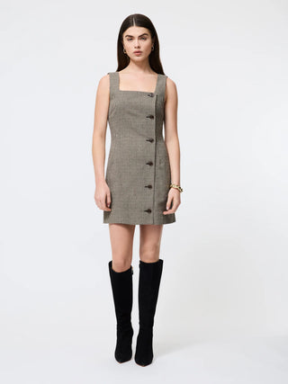 Houndstooth Wool Mini Dress - Brown Multi