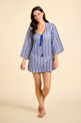 Sorrento Bell Sleeve Dress - Azule Blue/White Stripes