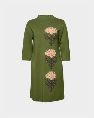 Annie Dress Heirloom Floral Merino Wool - Green/Multi