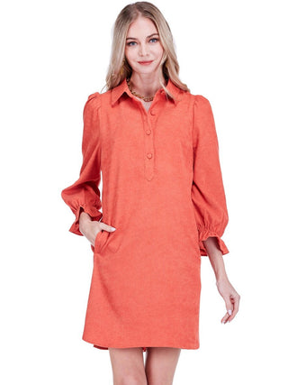 Placket Collar Dress - Bora Orange