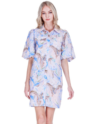 Puff Sleeve Fitted Shirtdress - Vintage Mist Eyelet