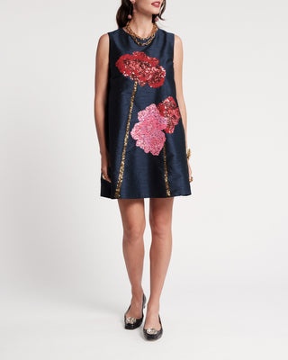 Alice Shift Dress Poppy Poly Dupioni Navy/Multi