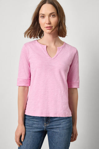 Rib Trim Elbow Split Neck - Taffy