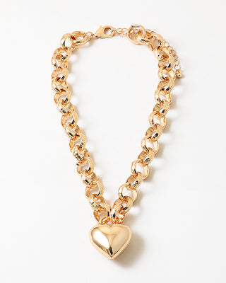 Gold Puffy Heart - Link Chain