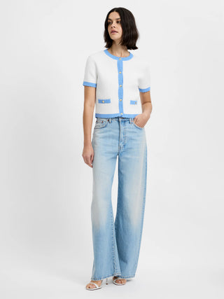Bennet Rib Knit Short Sleeve Top - Summer White/Blue