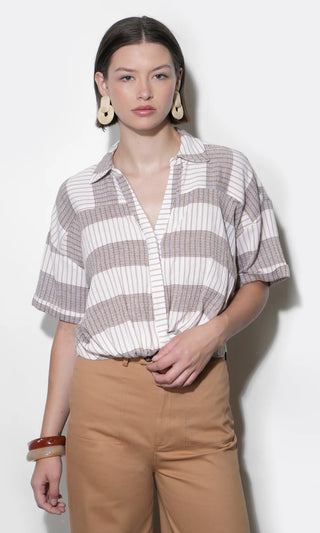 Ally Stripe Twist Front Shirt - Tan