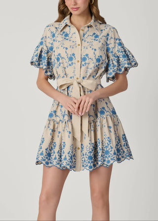 Lima Dress - Flax/Powder Blue