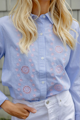 Boyfriend Button Down Shirt - Blue/White
