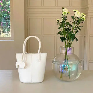 Small Tote Crossbody with Matching Bag Charm-White