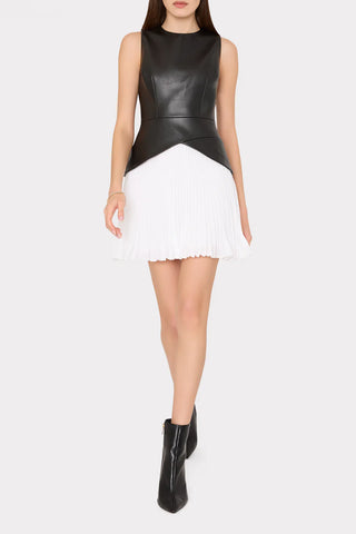 Haddy Leather Pleated Combo Mini Dress - Black/White
