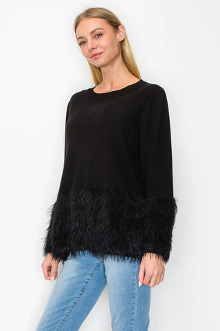 Sonia Top Knitted Top with Fur - Black