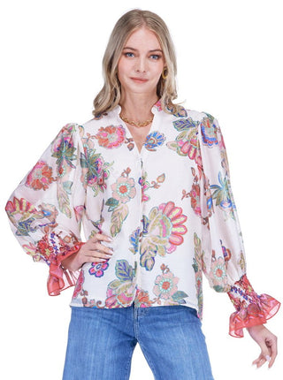 Split V-Neck Blouse - Briar Bloom