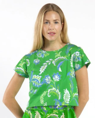 Ellen Stretch Poplin Top - Feathered Floral