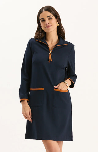Helena Ponte Trimmed Dress - Mid Navy