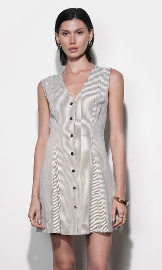 Zora Canvas Stripe Buttton Drown Mini Dress