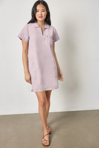 Twill Split Neck Collared Dress - Thistle