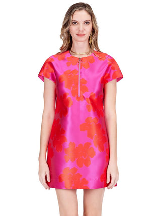 Zipper Shift Dress - Hibiscus Brocade