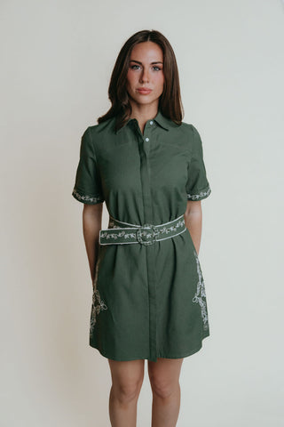 Demi Dress - Green Embroidery